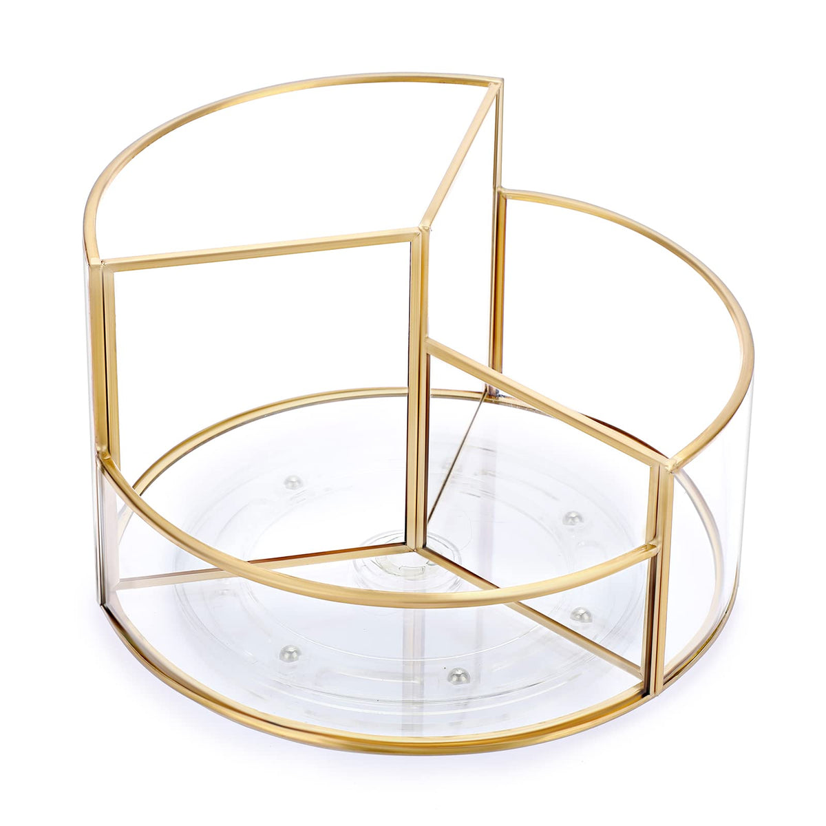 Hipiwe Gold 360 Rotating Makeup Organizer - 3-Slot Glass Cosmetic Display For Vanity & Bathroom