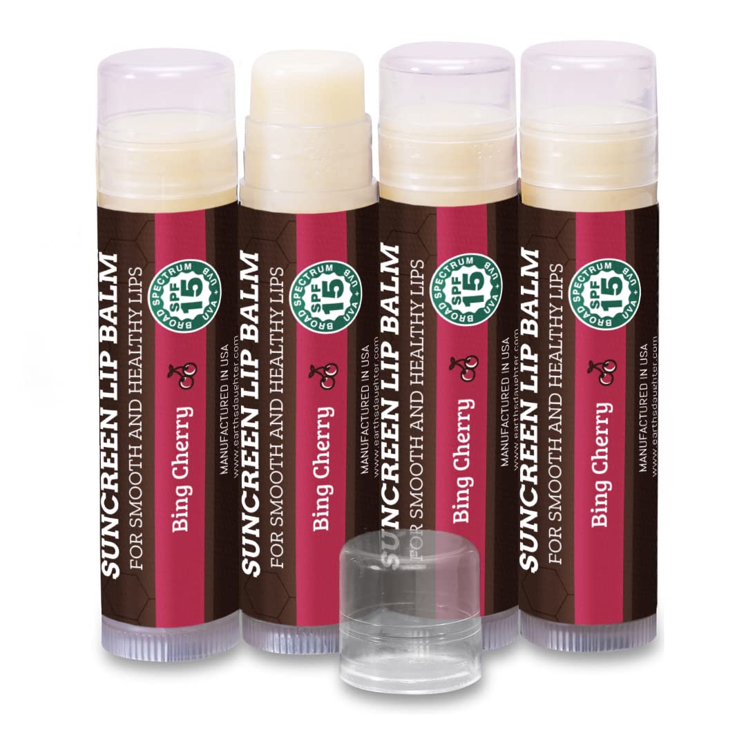 Spf Lip Balm 4-Pack By Earth'S Daughter - Spf 15, Organic, Cherry Flavor, Hypoallergenic