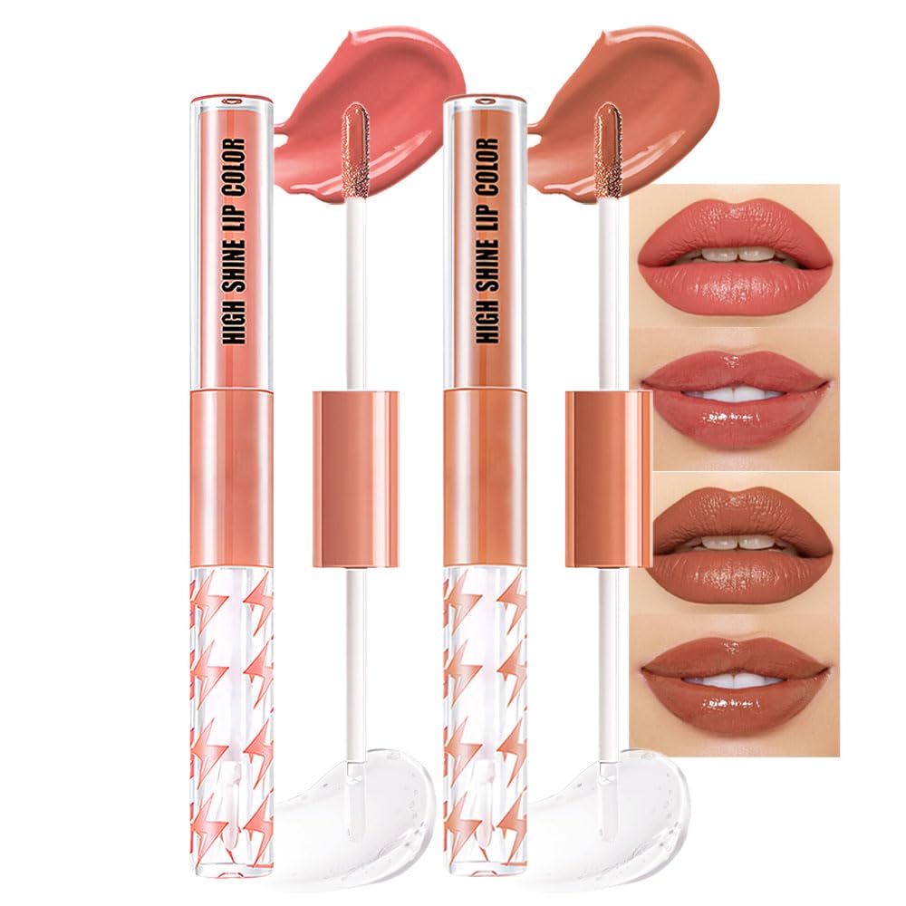 Cakaila 2Pcs Nude Brown Liquid Lipstick & Clear Gloss Set - Long Lasting, Waterproof Makeup