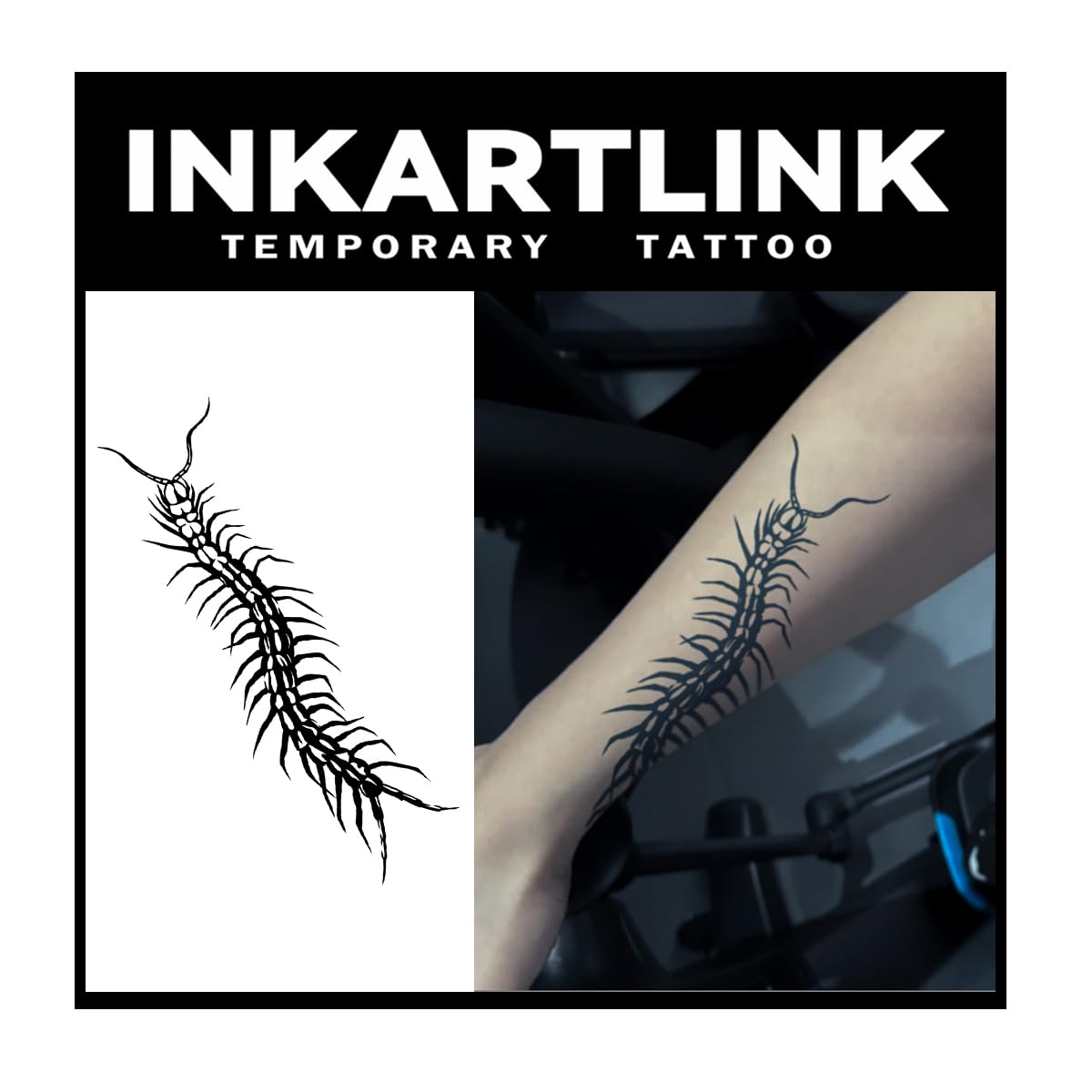 Inkartlink Centipede Design Semi-Permanent Tattoo - Waterproof, Realistic Look, Lasts 1-2 Weeks