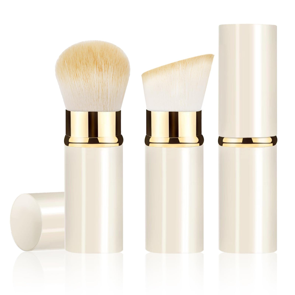 Keriloo Retractable Travel Kabuki Makeup Brush Set - 2 Pack For Flawless Foundation & Blush