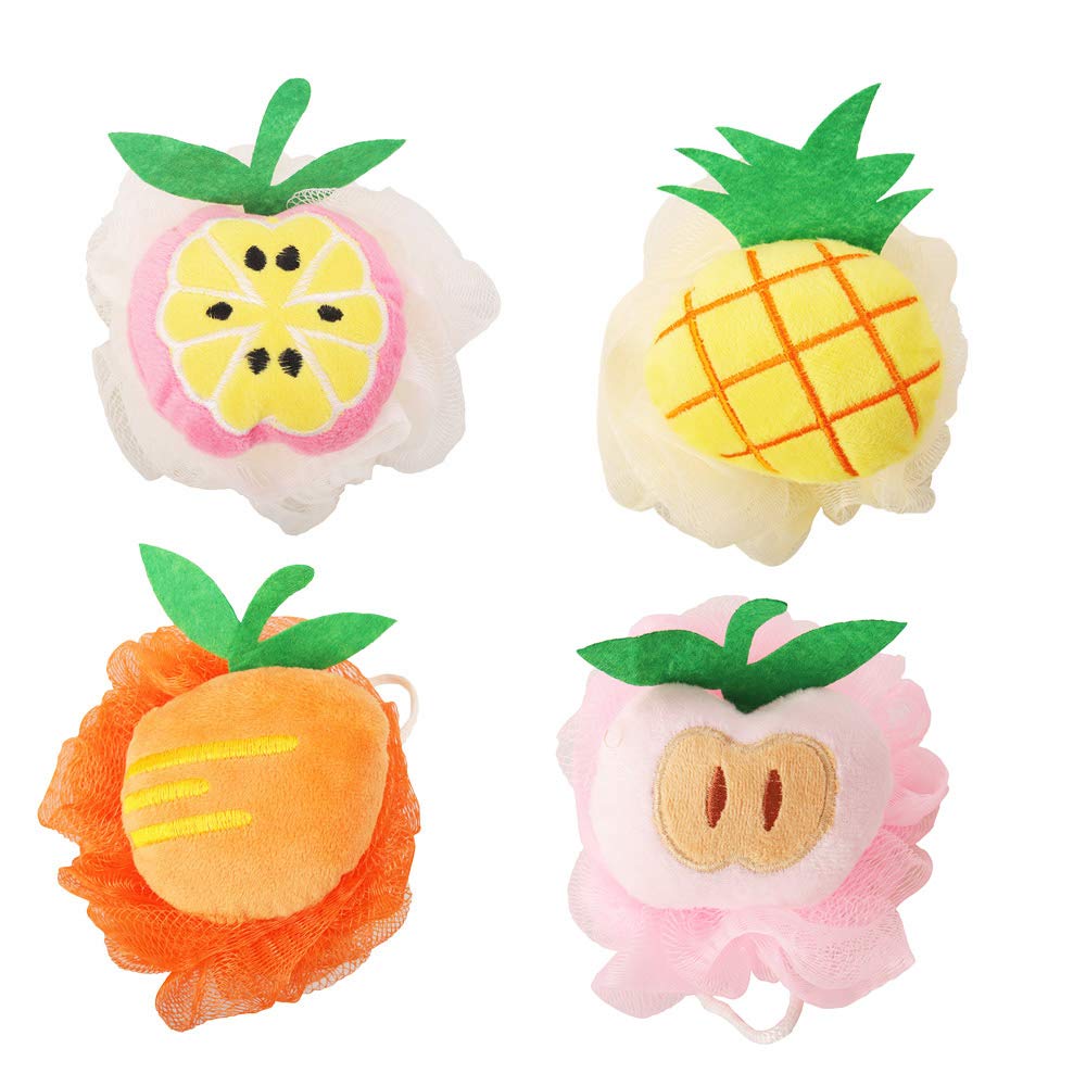 Rocutus 4Pcs Child Bath Shower Sponge Pouf Loofahs - Cute Travel Bath Flowers, Mixed 3