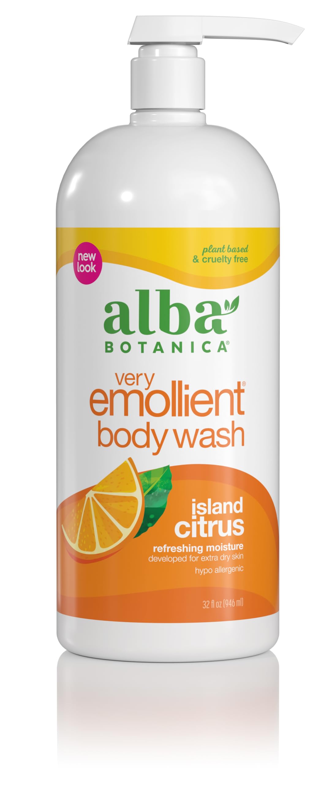 Alba Botanica Island Citrus Body Wash, Very Emollient Gel, 32 Fl Oz, Yellow Packaging