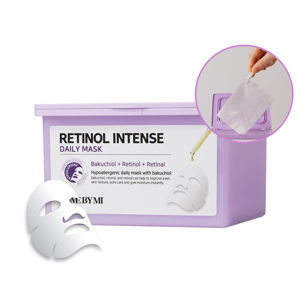 Some By Mi Retinol Intense Daily Mask, 30 Sheets - Vegan Korean Face Mask For Glass Skin