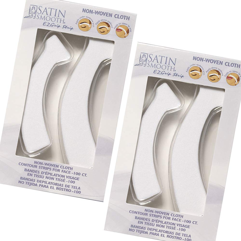 Satin Smooth Ez Grip Facial Waxing Strips - 100 Non-Woven Contour Strips, Pack Of 2