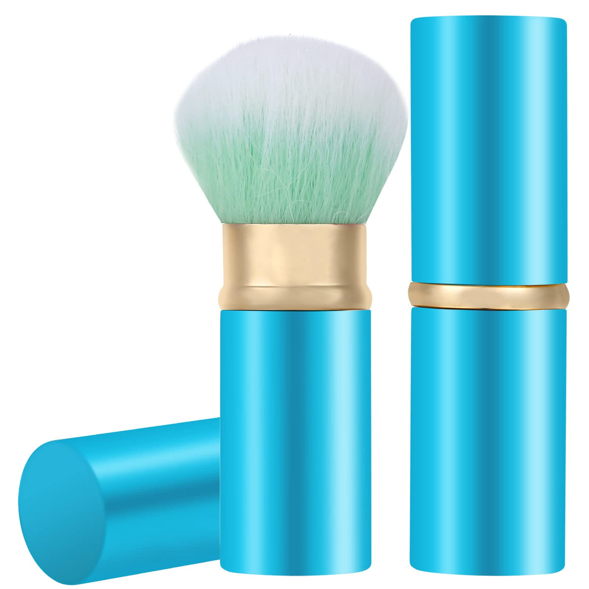 Falliny Retractable Makeup Brush - Travel Kabuki Face Brush for Flawless Powder & Blush, Blue