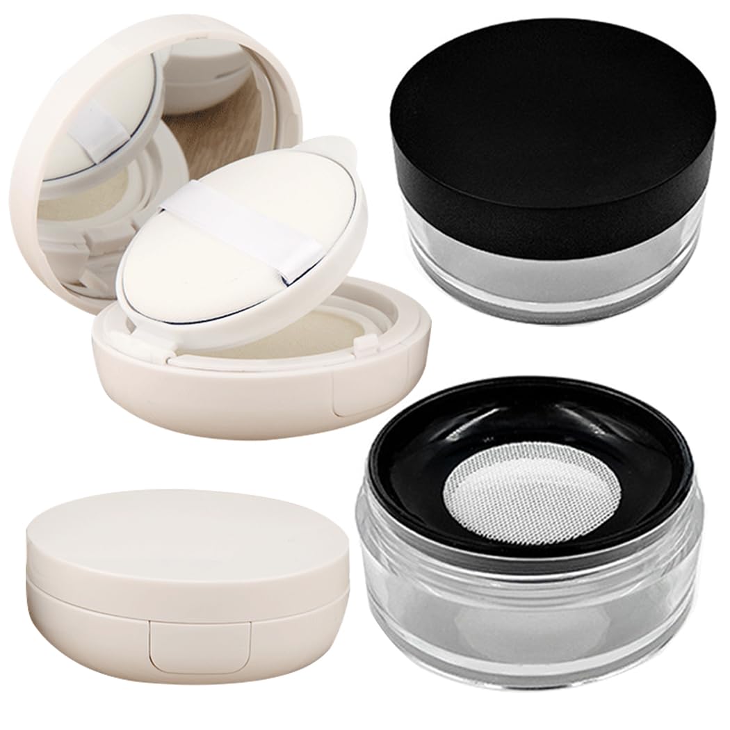 Uaruogp 2 Pcs Reusable Plastic Powder Containers & Puff - Portable Makeup Case, White