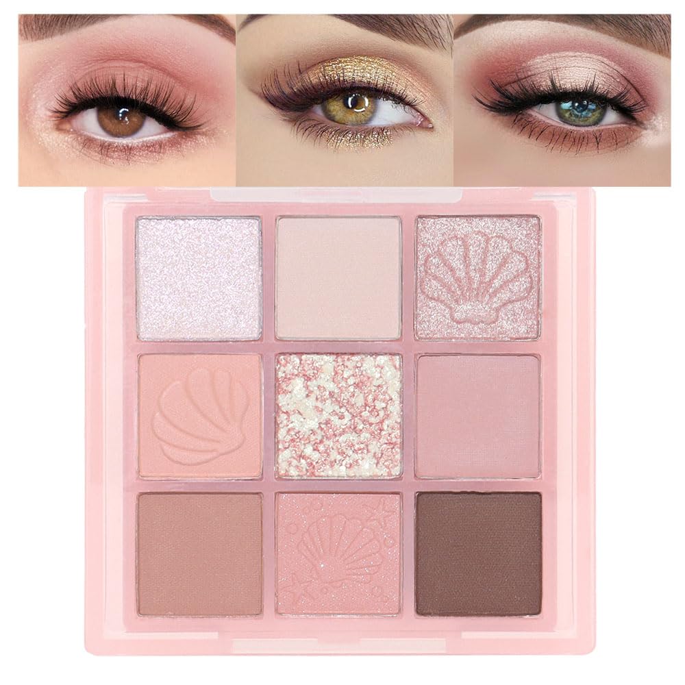 Oranot 9-Color Nude Champagne Pink Eyeshadow Palette - Matte Shimmer Long Lasting Waterproof