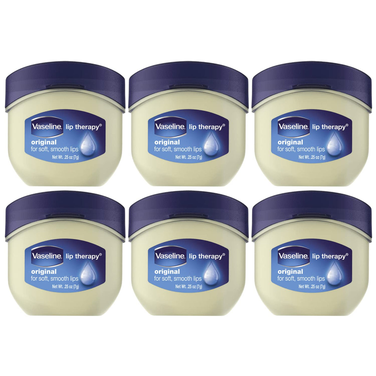 Vaseline Lip Therapy Mini, Original Petroleum Jelly For Dry Skin, 6-Pack Of 0.25 Oz