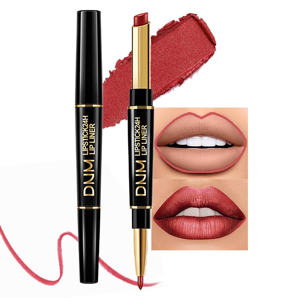 Hhltoh 2-In-1 Mauve Red Matte Lip Liner & Lipstick, Waterproof, Long-Lasting, Gift