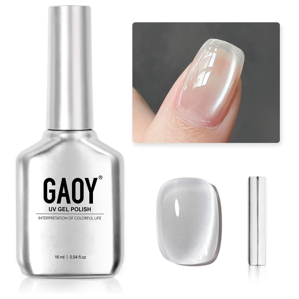 Gaoy Glitter Holographic Cat Eye Gel Nail Polish 16Ml - Silvery Moonlight Reflective Uv Gel