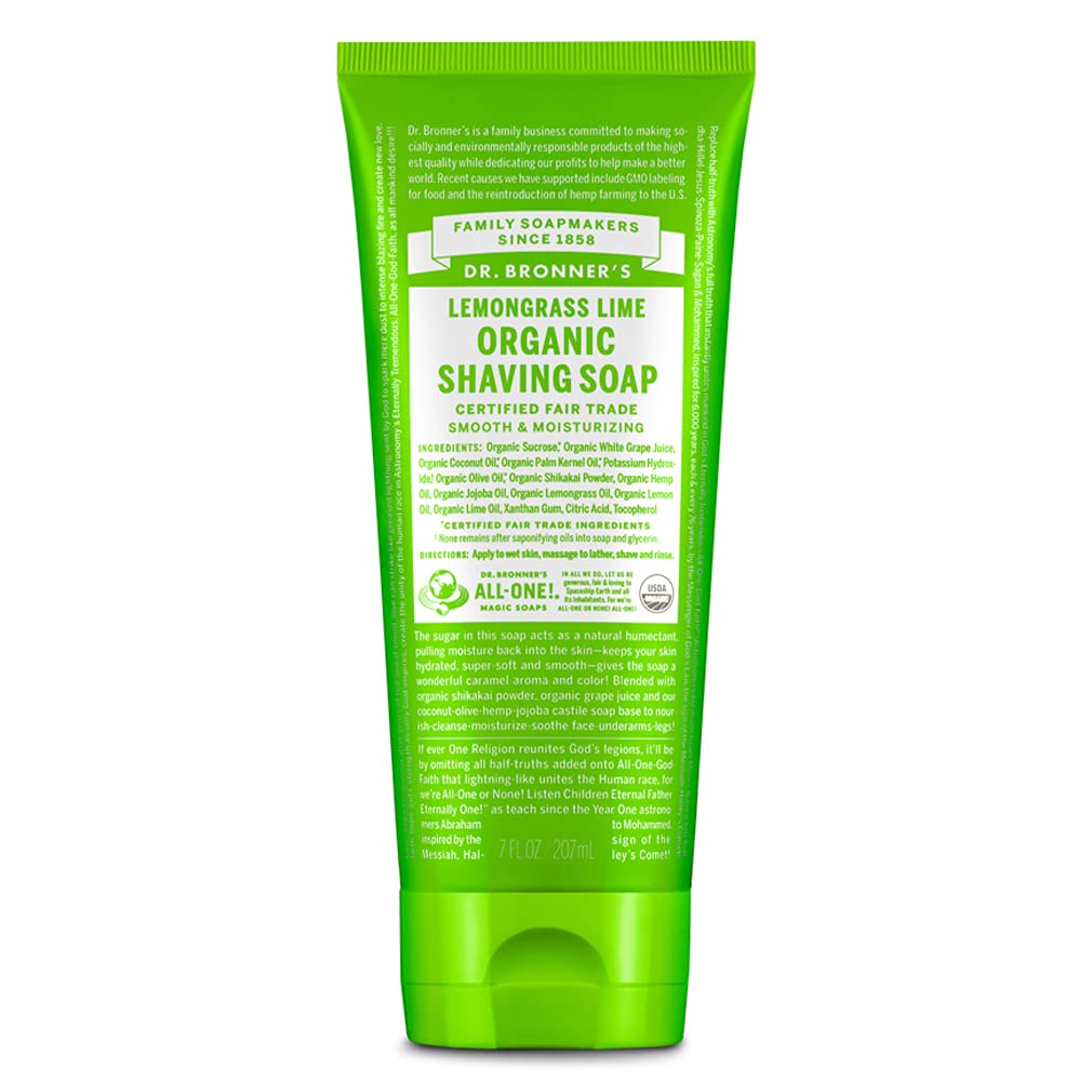 Dr. Bronner'S Organic Shaving Soap - Lemongrass, 7 Oz, Soothes & Moisturizes For Comfortable Sh