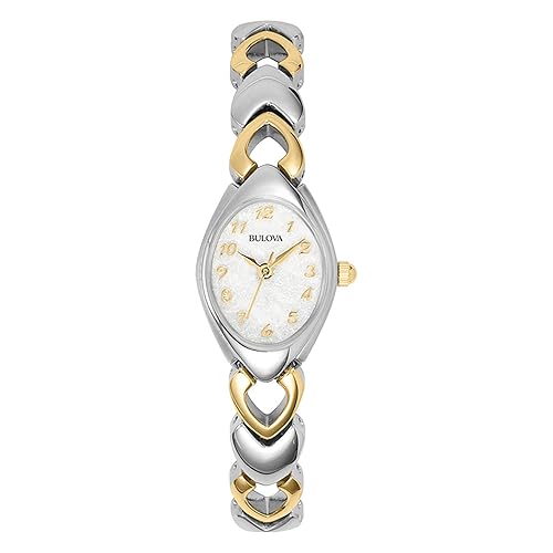 Bulova Ladies' Two-Tone Stainless Steel Quartz Watch, White Patterned Dial, 98V02