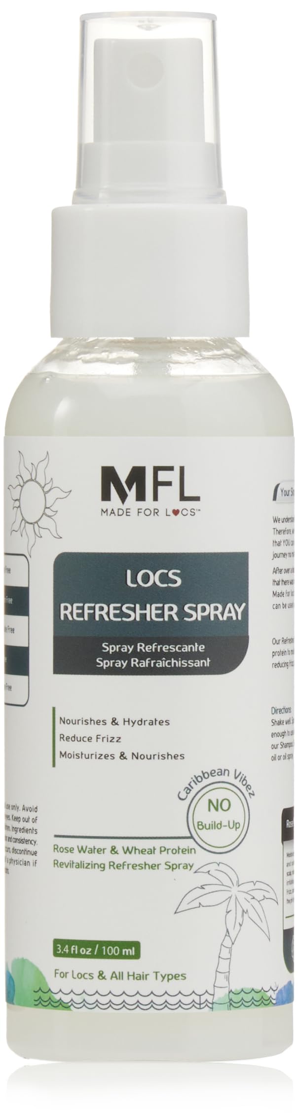 Mfl Made For Locs Vegan Rose Water Spray - Moisturizer & Deodorizer, Amazing Caribbean Scents, 3.4