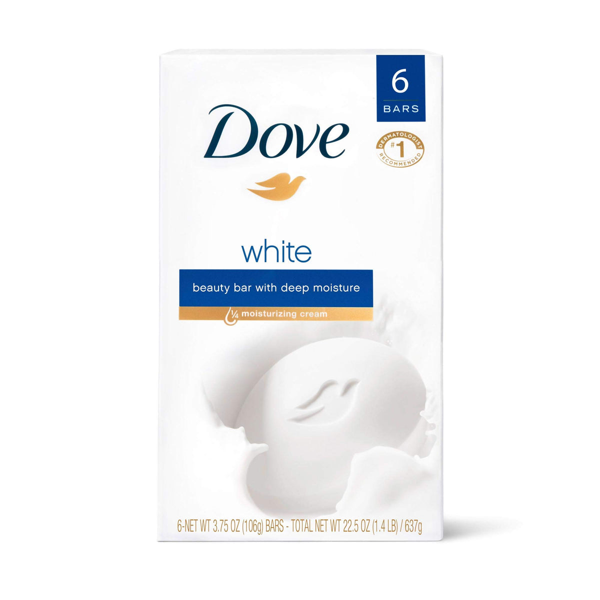 Dove Unscented Beauty Bar, 24 Oz (6 Bars), Blue, 4 Oz Each, Moisturizing Soap