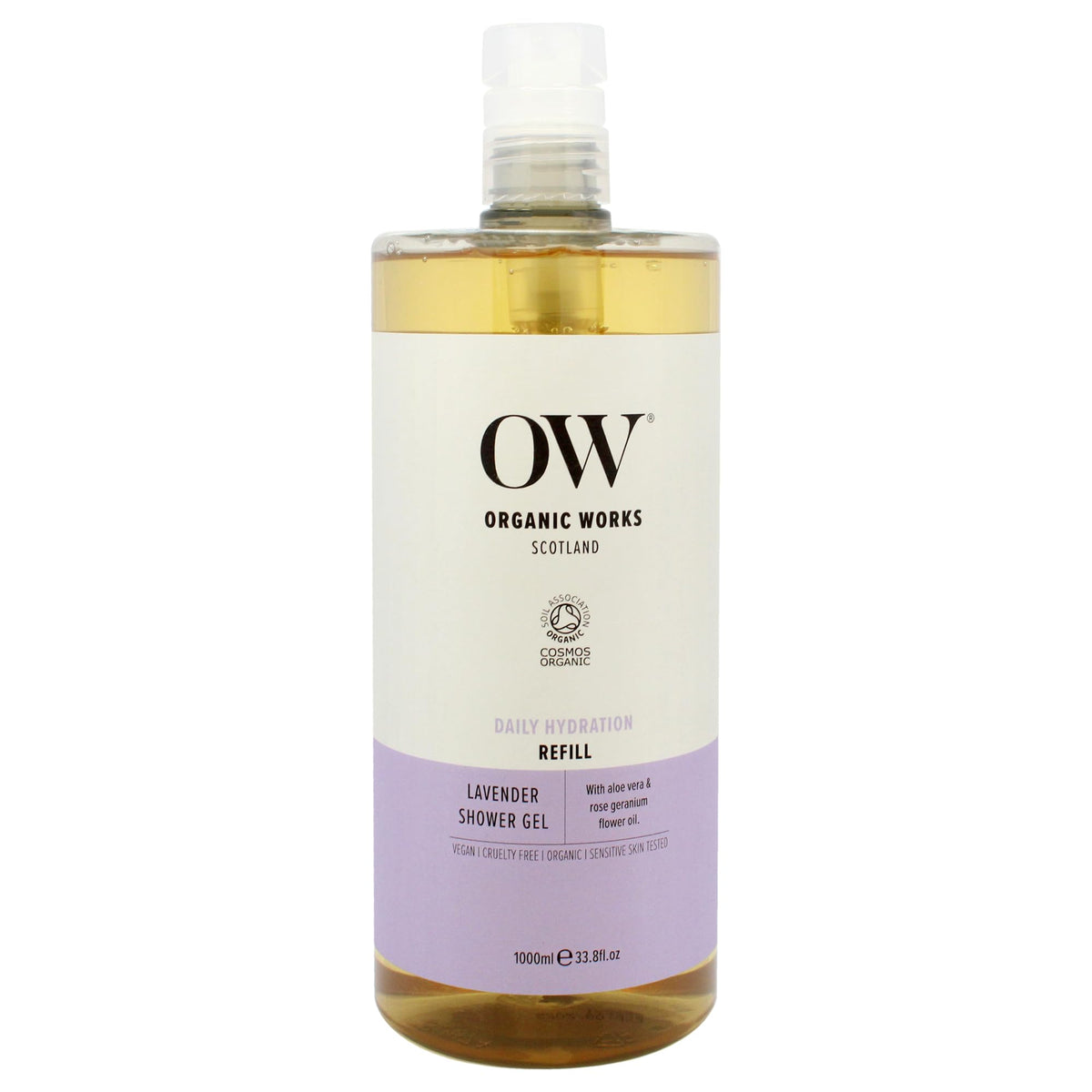 Organic Works Lavender Exfoliating Shower Gel - Daily Hydration, Vitamin E & C, 33.8 Fl Oz