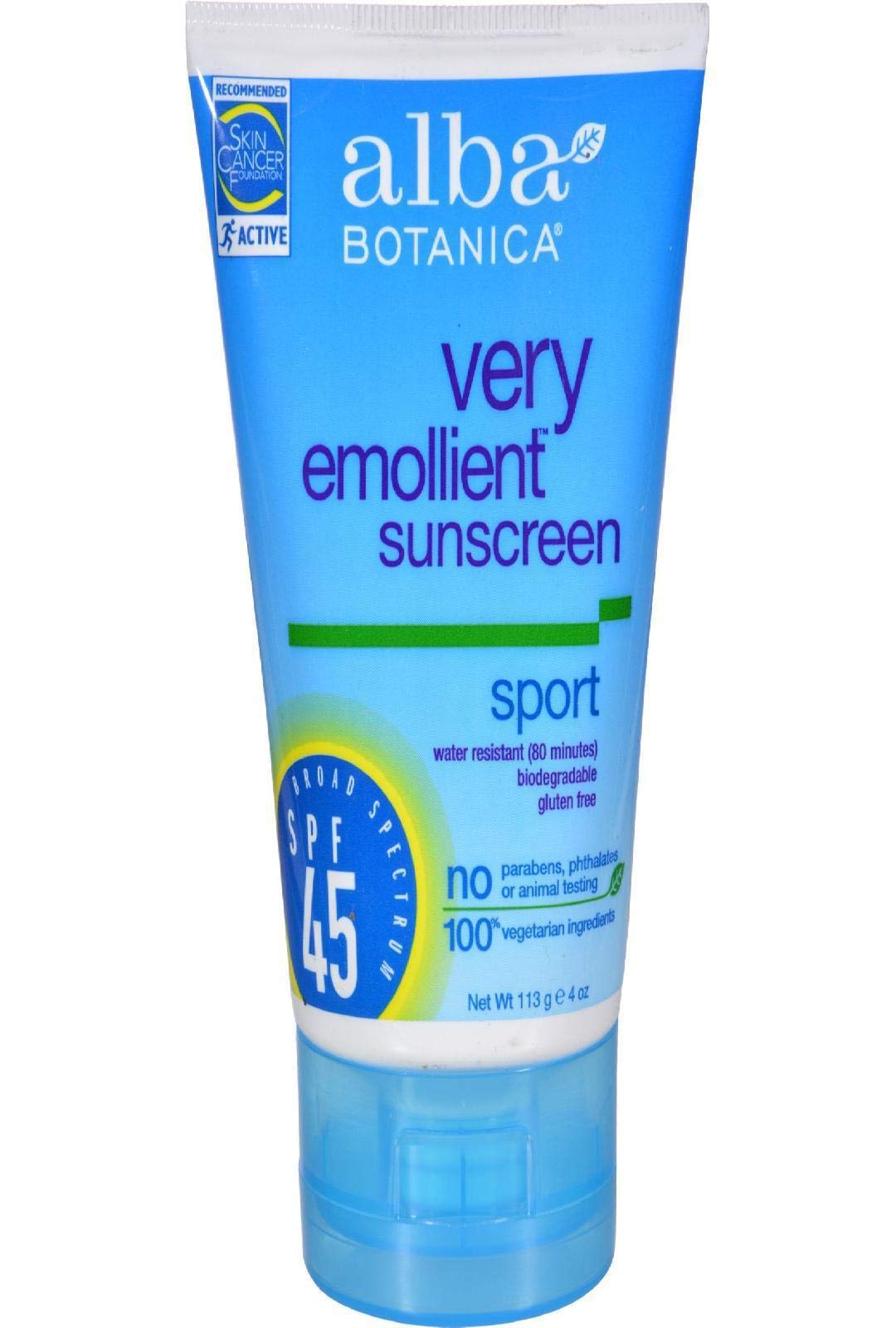 Alba Botanica Sport Sunscreen Spf 45, Very Emollient, 4 Oz (Pack Of 3)