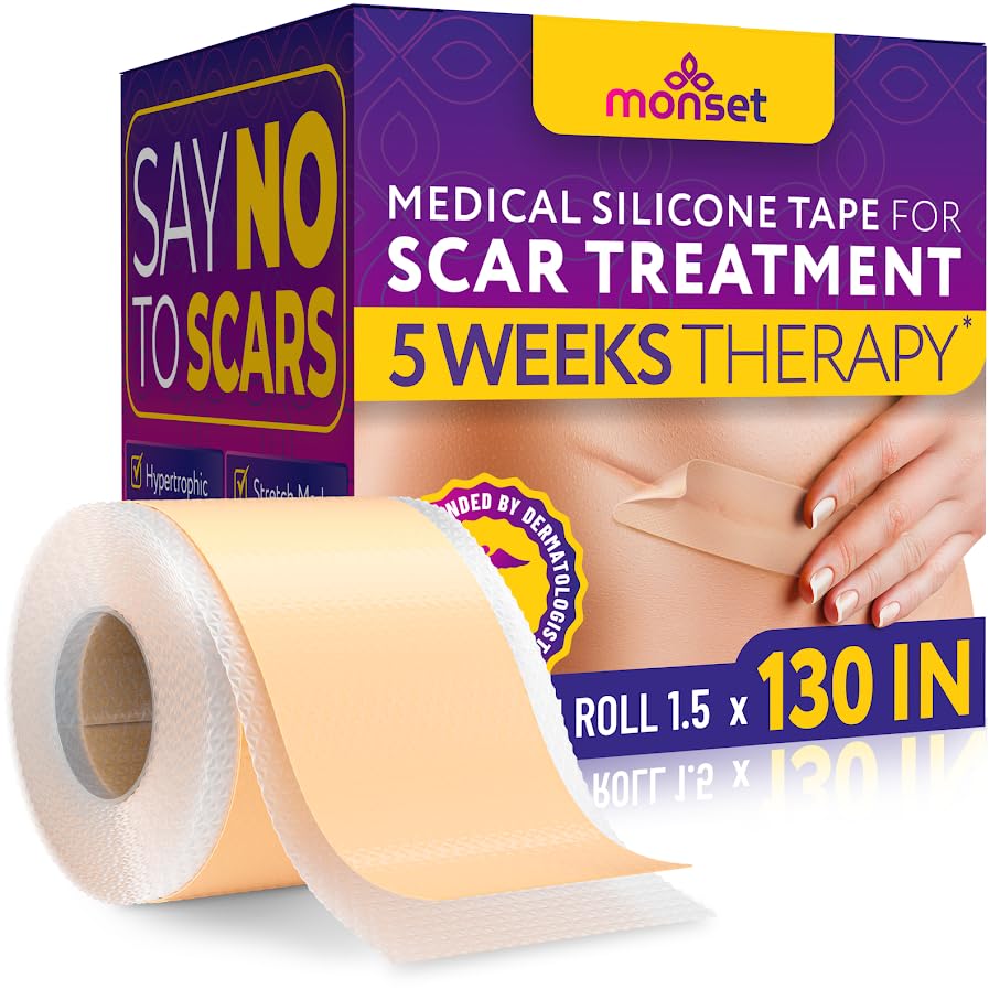 Monset Silicone Scar Tape 130X1.5 Inch - Effective Treatment For Surgical Scars, Keloids, C-Sections