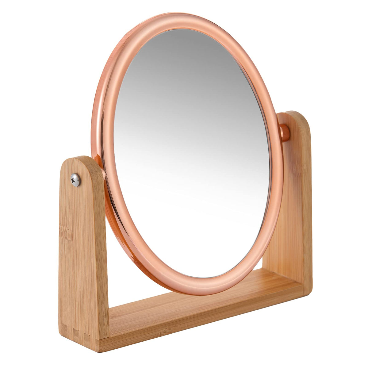 YEAKE 10X Double Sided Magnifying Makeup Mirror with Bamboo Stand, Rose Gold Oval, 360° Rotation