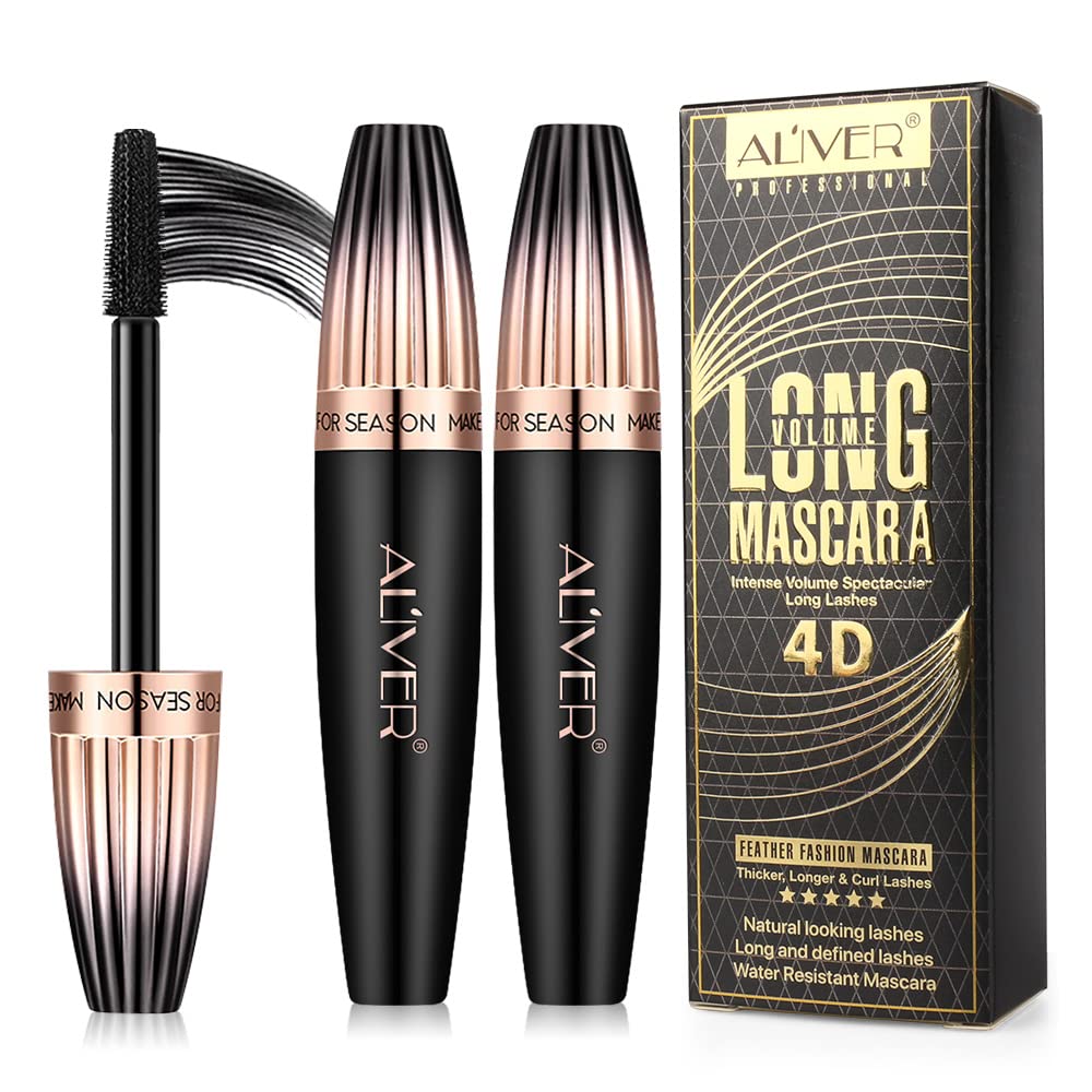 Mcukv 4D Silk Fiber Lash Mascara, Waterproof Black Volume & Length, 2 Pack, Smudge-Proof