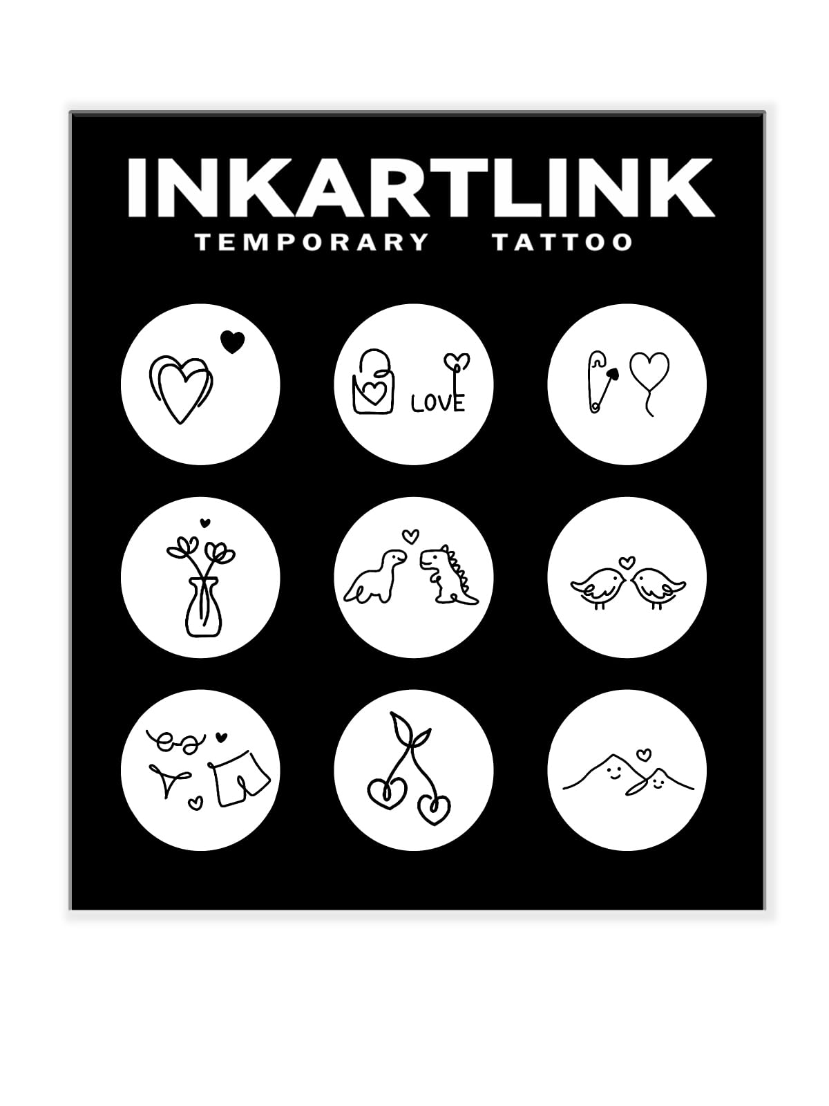 Inkartlink Semi-Permanent Tattoos, 16 Designs, Waterproof, Realistic Look, 2X3 Inch Heart