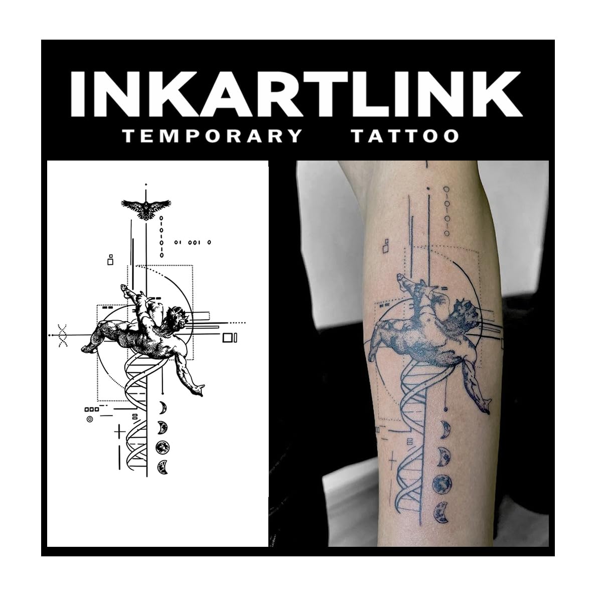 Inkartlink Extra-Large Semi Permanent Tattoo - Descending Angel Design, Waterproof, Lasts 1-2 Weeks