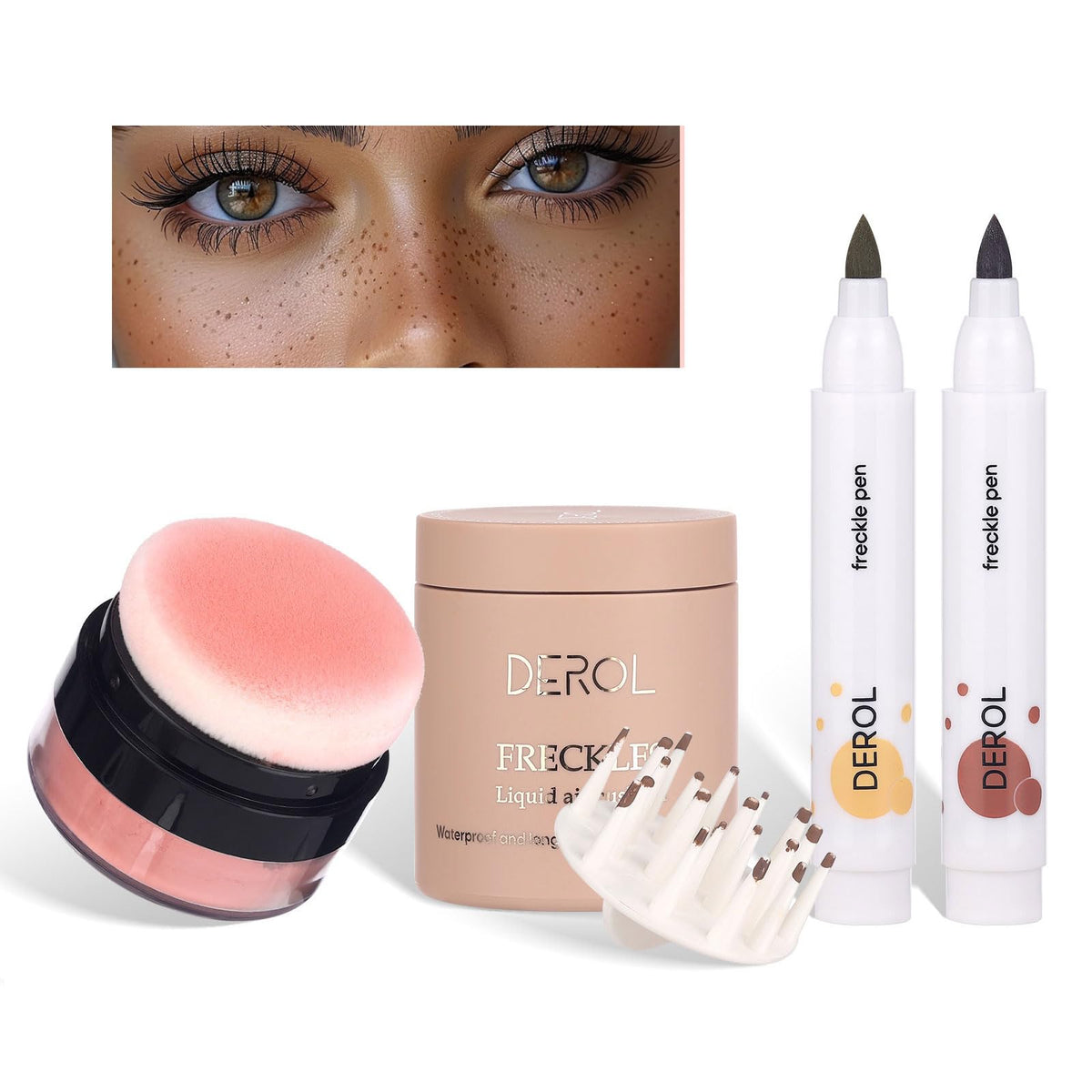 Marburoly Natural Freckle Blush Makeup Kit - Liquid Freckle Pen & Powder Cushion, Waterproof