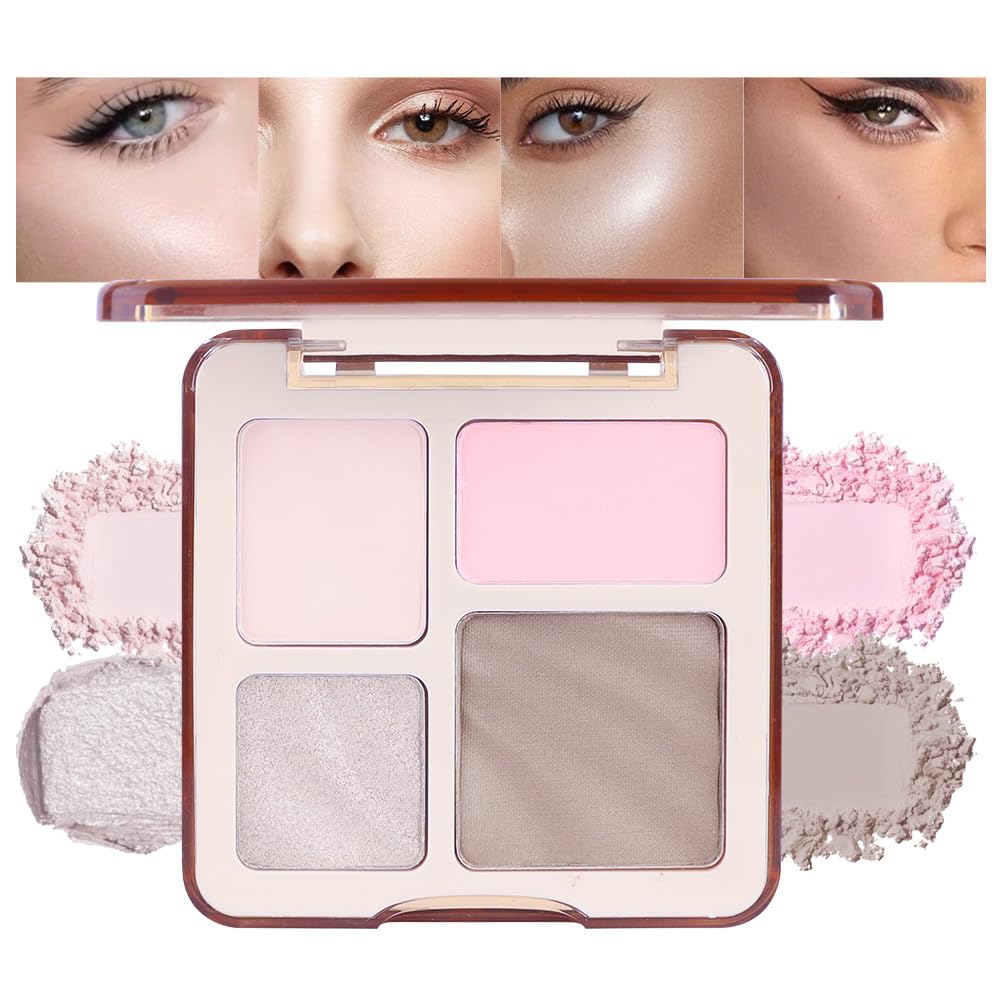 Suake 3-In-1 Brown Nude Face Highlight Bronzer Palette - Buildable Matte Makeup For Contouring