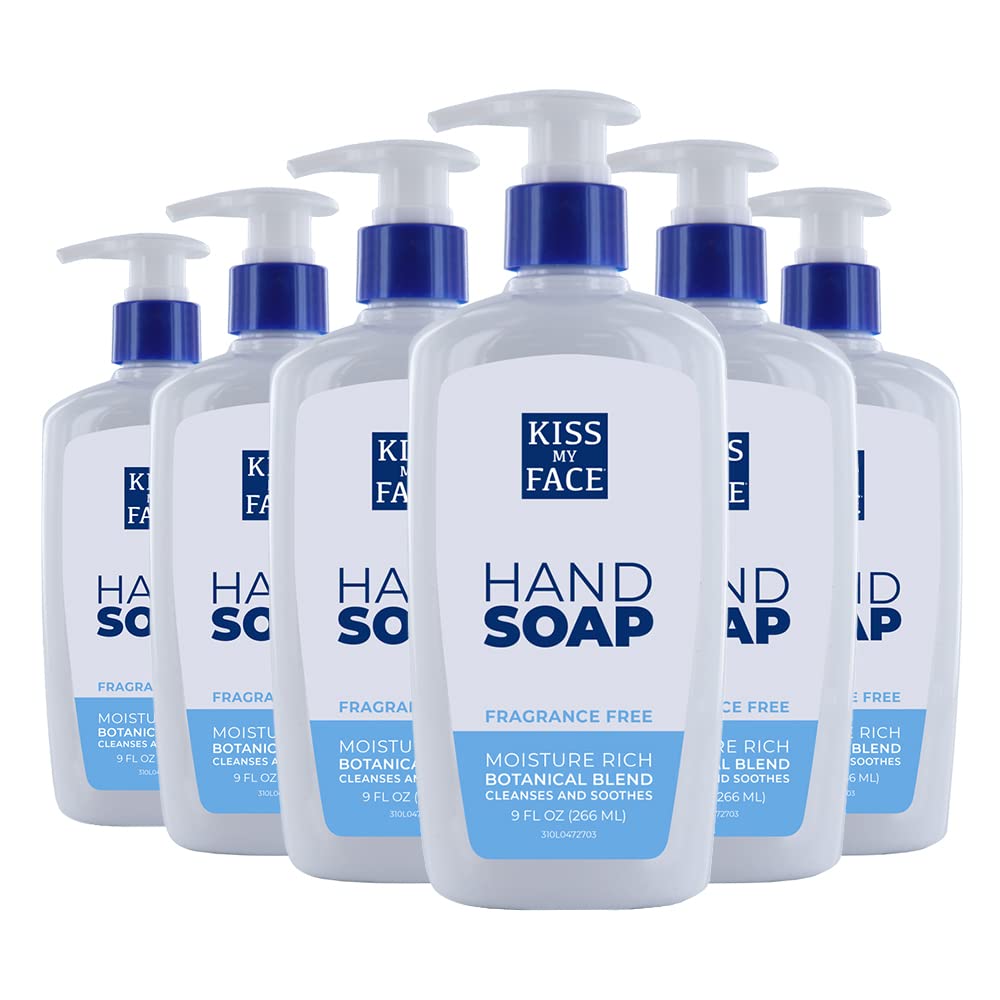 Kiss My Face Fragrance Free Liquid Hand Soap, Vegan, 9 Fl Oz, 6 Pack, Cruelty Free