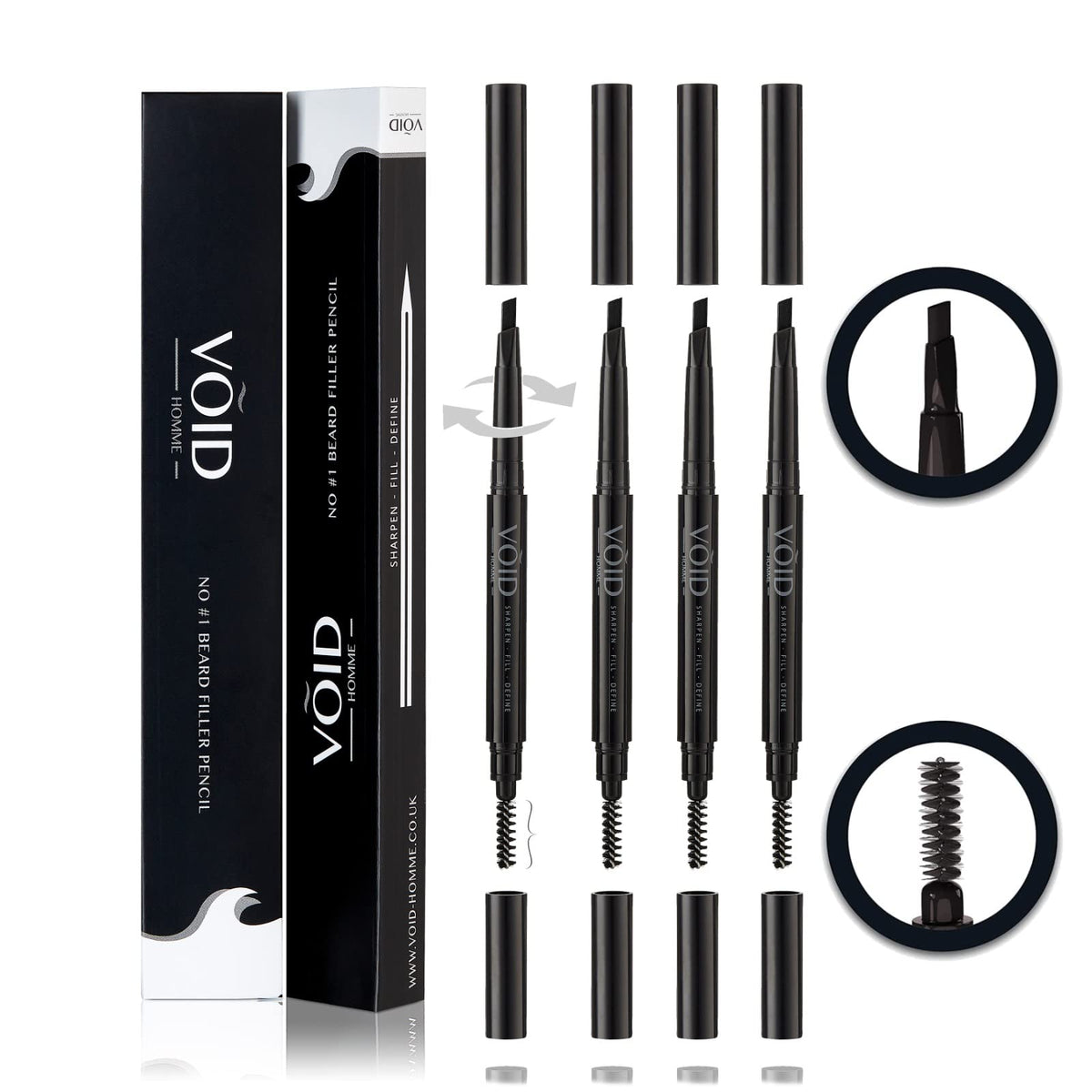 Void Homme Light Brown Beard Filler Pencil Set Of 4 - Instant Waterproof Liner For Natural Look