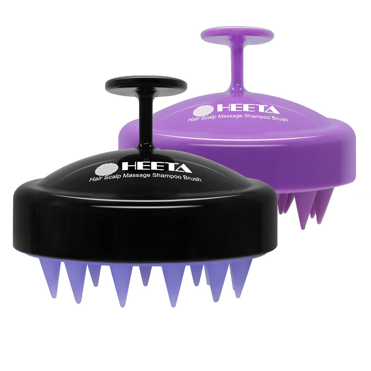 HEETA Hair Scalp Massager Brush - 2 Pack Silicone Detangler for Hair Growth, Black & Purple