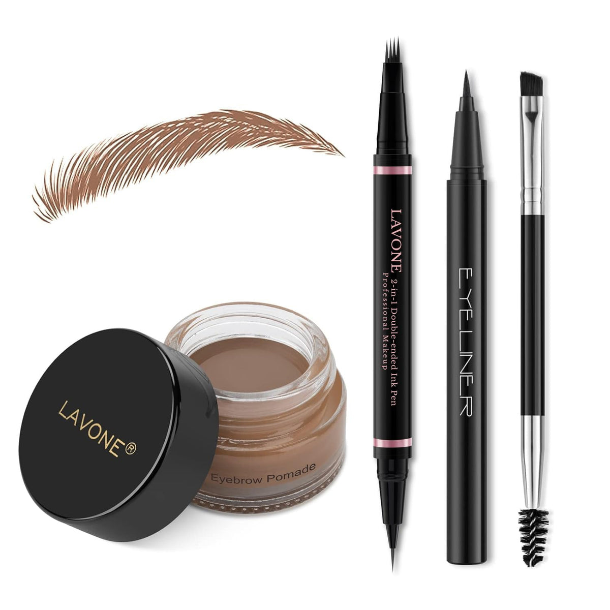 Lavone Auburn Eyebrow Pencil Makeup Kit - Waterproof 2-In-1 Microblading Pen & Pomade