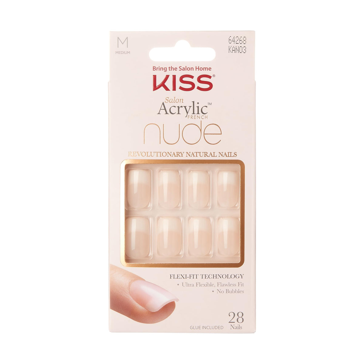 Kiss Salon Acrylic Press On Nails, Nude Squoval, 28 Count With Glue & Manicure Tools