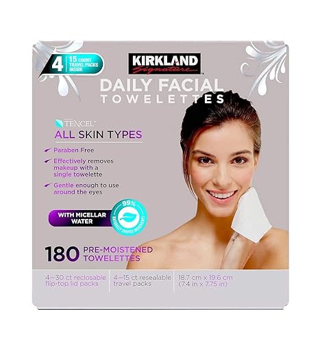 Kirkland Signature Micellar Facial Cleansing Towelettes, Paraben Free, 180 Count