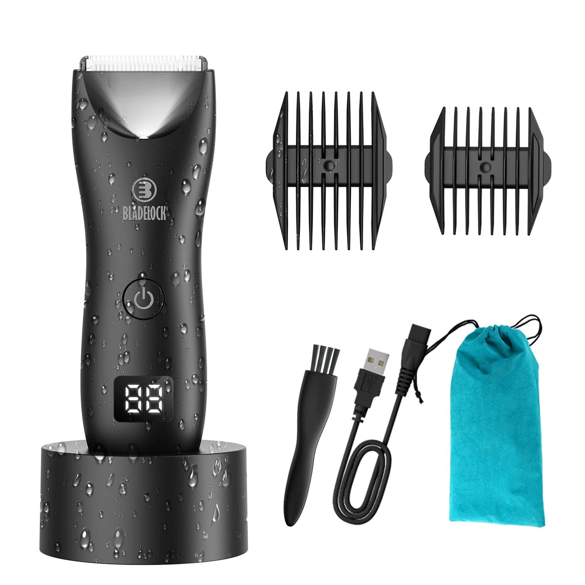 Favrison Waterproof Body Hair Trimmer For Men, Ceramic Blade Electric Groin Grooming Kit - Black