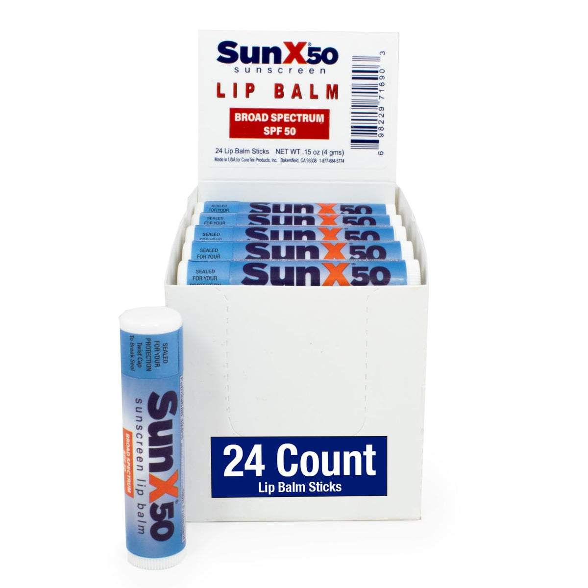 Coretex Spf 50 Lip Balm (24 Pack) - Water Resistant, Paraben & Oxybenzone Free, Uva/Uvb