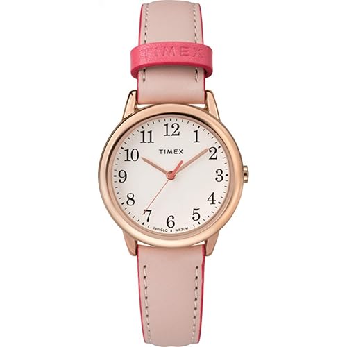 Timex Women'S Easy Reader 30Mm Watch, Rose Gold-Tone Case, Cream Dial, Pink Leather Strap