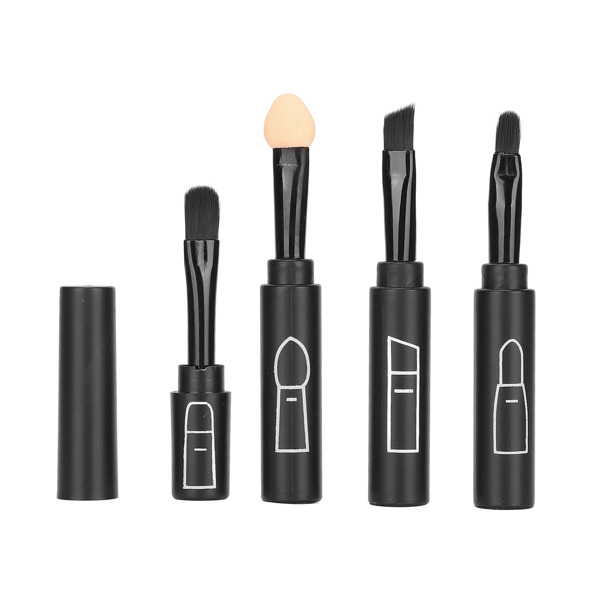 FILFEEL 4 in 1 Retractable Makeup Brushes Set - Portable Black Synthetic Fibers for Lip & Eyeshadow