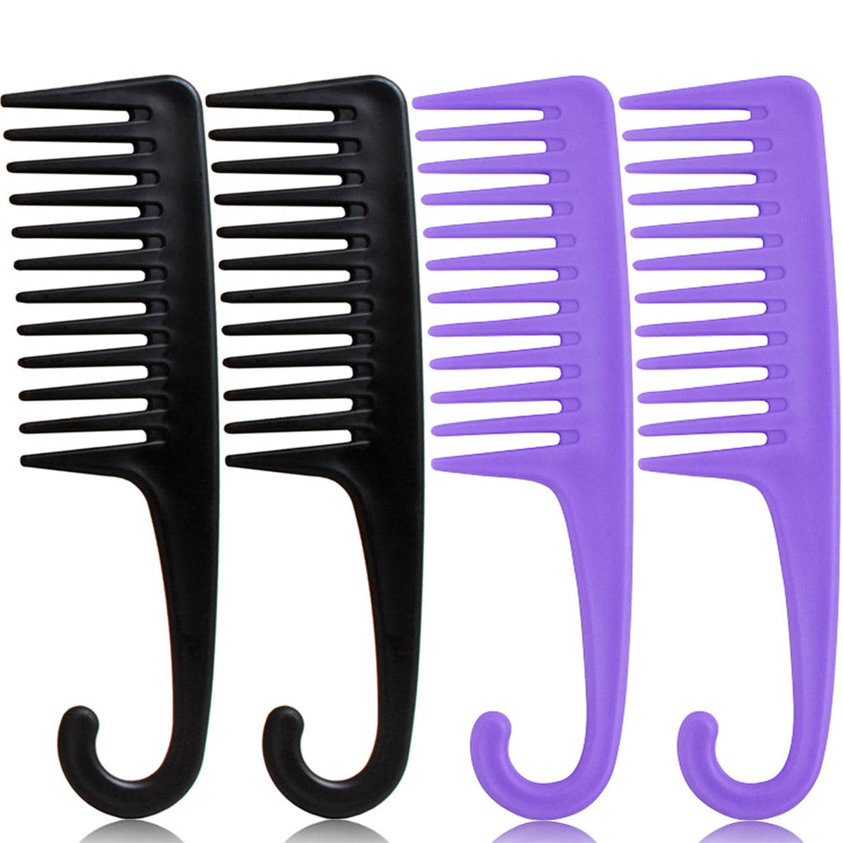 Smaringwing 4Pcs Large Wide Tooth Comb Set - Detangling Combs For Wet & Dry Hair, Black & Purple