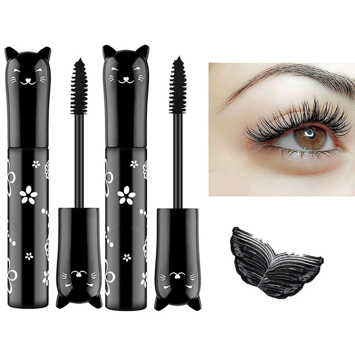 Lgszgdcn 2 Pcs Black Cat Eye Mascara - Waterproof, Fast Dry, Lengthening & Curling Makeup