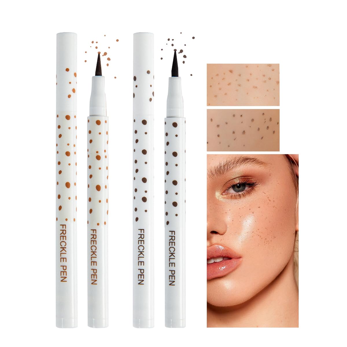 Hulyfw Freckle Pen Set - Waterproof Quick Dry Face Freckle Makeup (Light & Dark Brown)