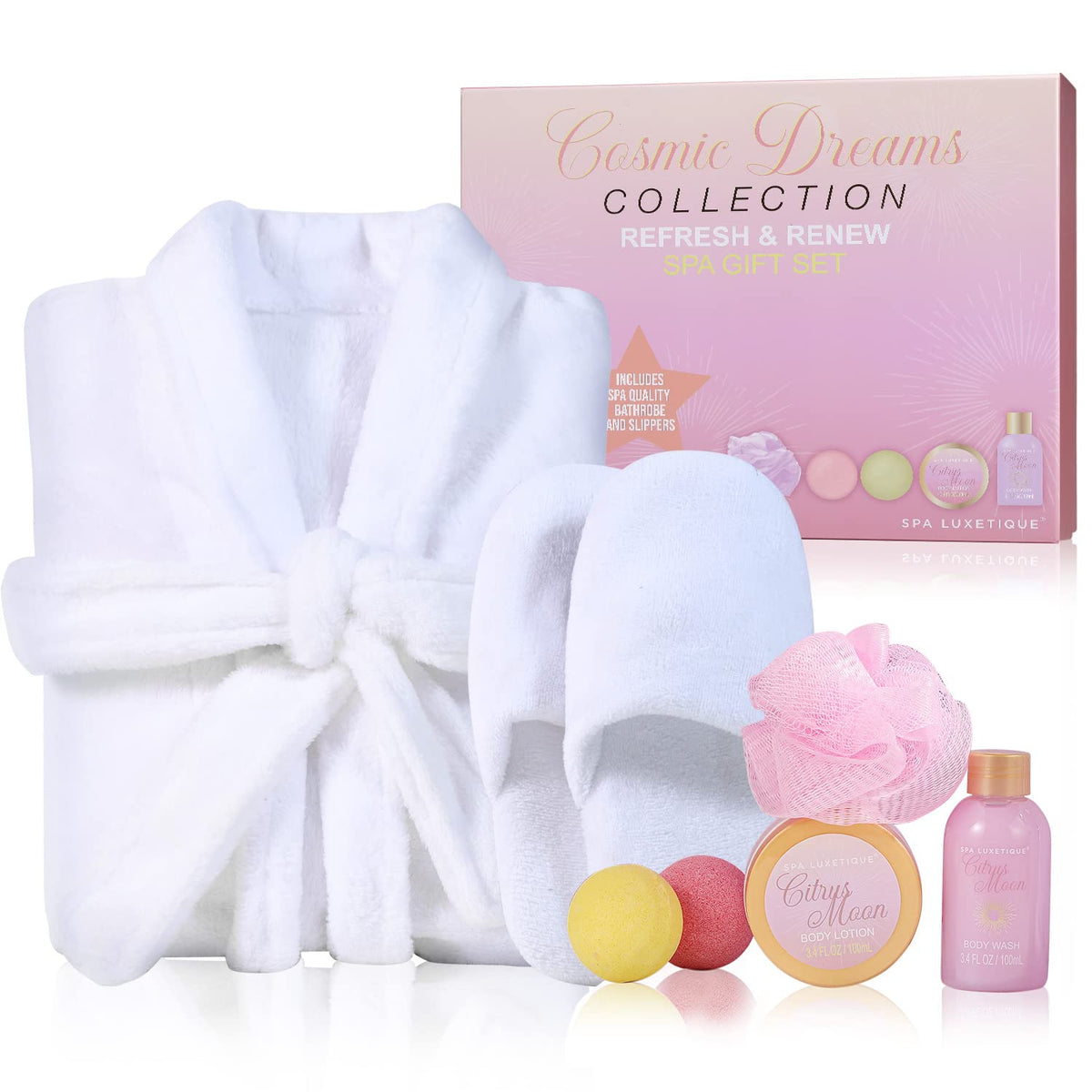 Spa Luxetique Women'S Spa Set - 8Pc Flannel Robe, Slippers, Body Lotion & Bath Bombs Gift