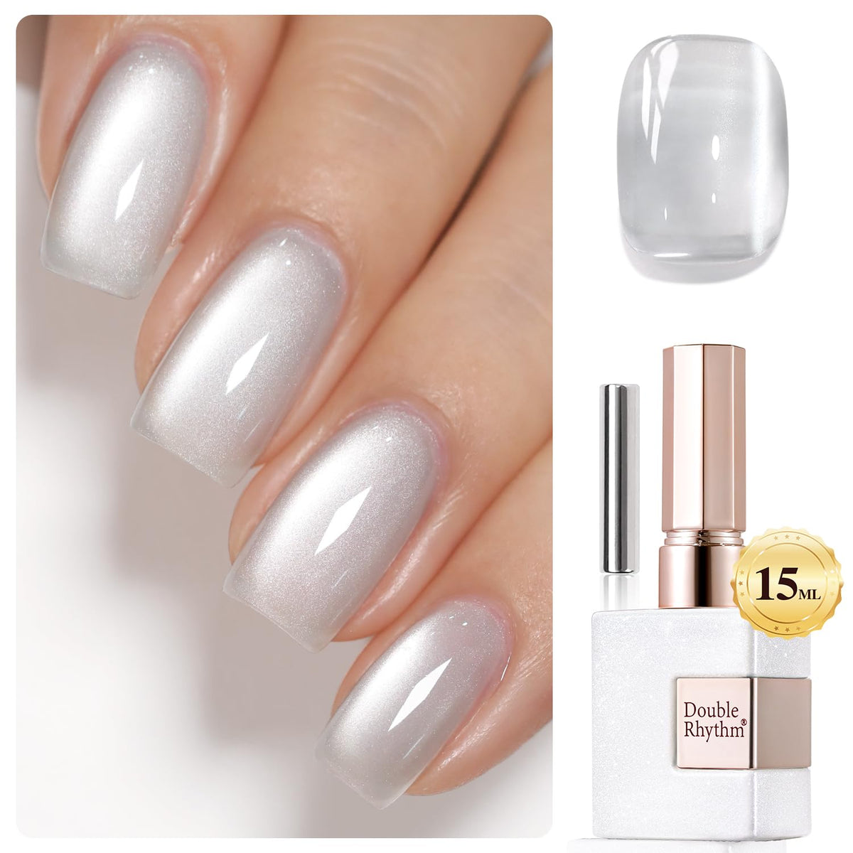 Double Rhythm Jelly Silver Cat Eye Gel Polish 15Ml - Holographic Glitter Magnetic Nail Polish