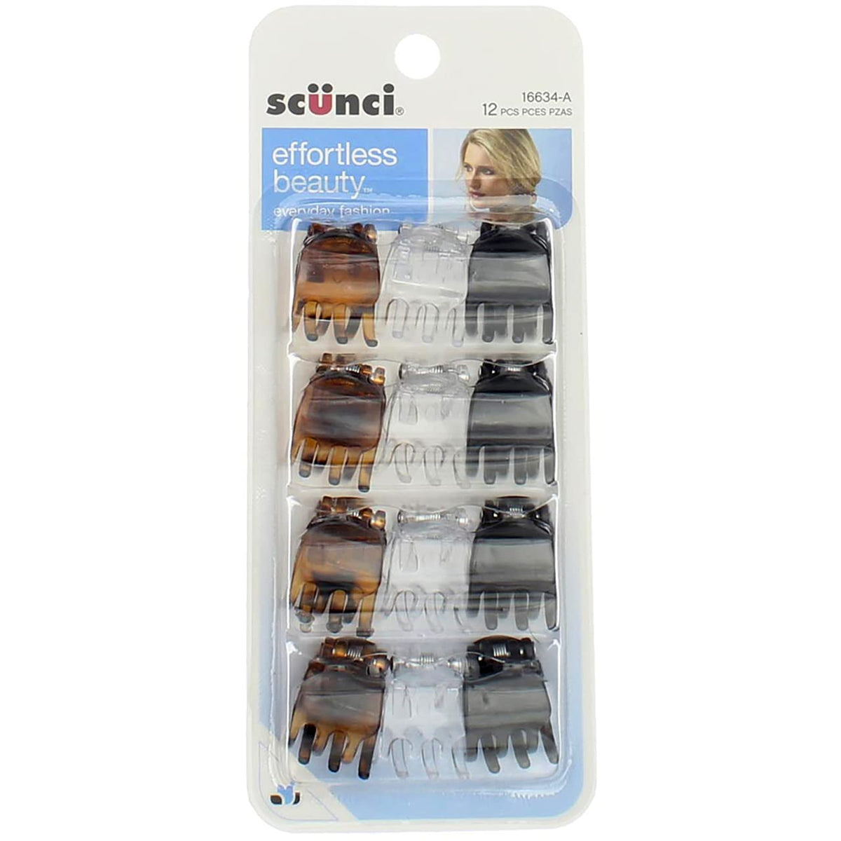 Scunci 12Pc Hair Clips, Black & Brown Claw Octopus Style, Plastic, Unisex, Modern Design