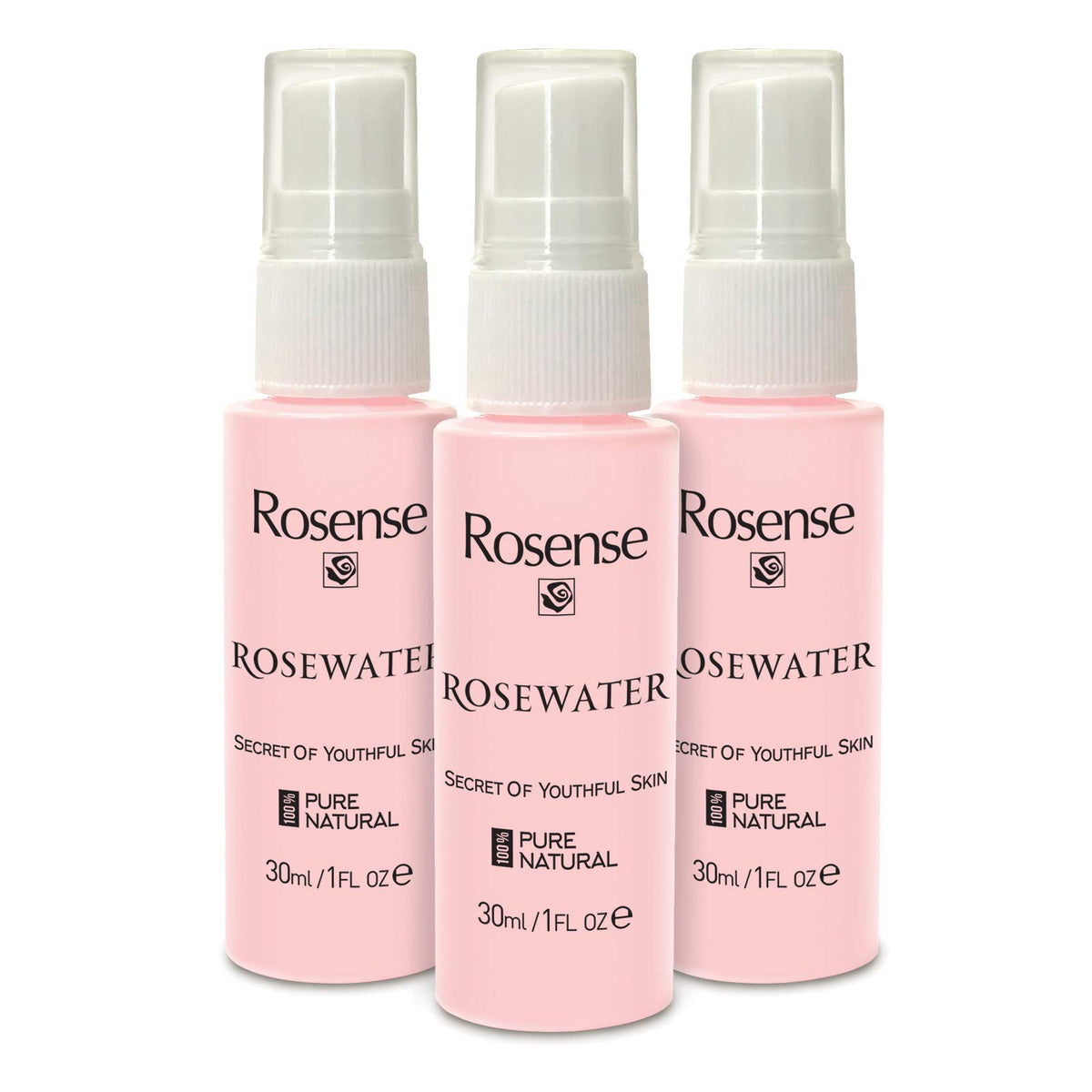 Rosense Vegan Turkish Rose Water Face Toner, 1 Fl Oz - Trio Pack, Natural Hydrating Skincare