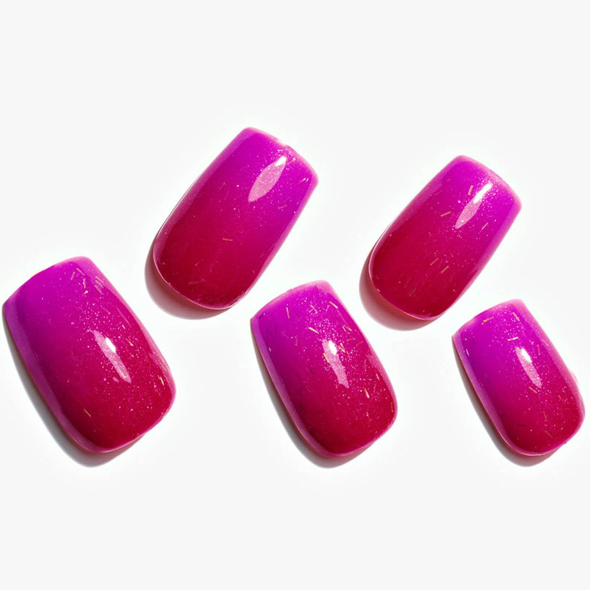 GLAMERMAID Ombre Hot Pink Press on Nails, Handmade Jelly Gel, Reusable Acrylic Manicure Set