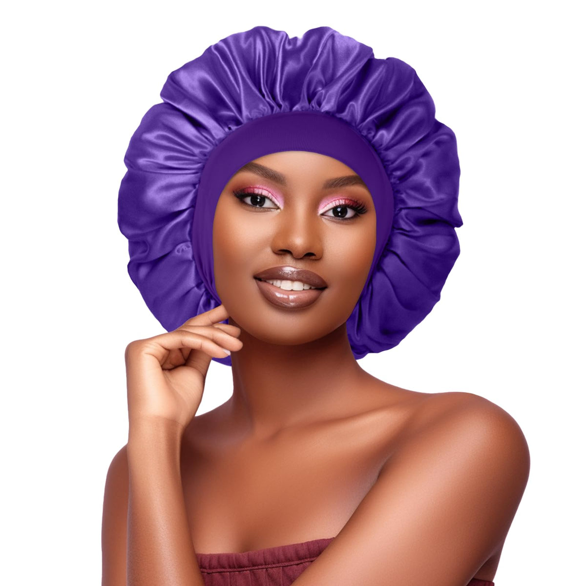 Kepuway Satin Bonnet For Sleeping - Purple Silk Hair Bonnet For Black Women With Braids, Medium