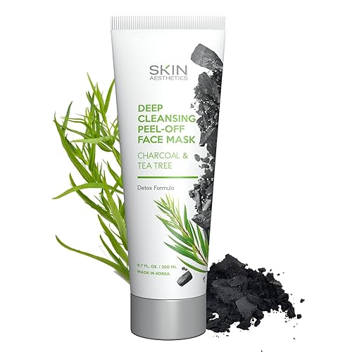 Skin Aesthetics Charcoal & Tea Tree Peel-Off Face Mask - Blackhead Remover, Acne Treatment 6.7 Oz