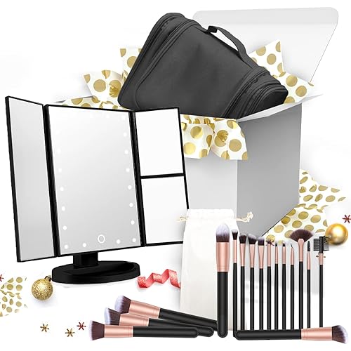 Beaut Makeup Brush Set With Led Mirror & Toiletry Bag - Perfect Gift For Women, Moms & Girlfriends