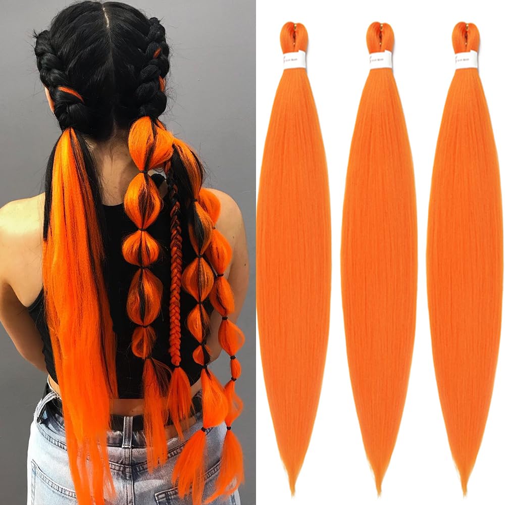 Umylar 26 Inch Orange Pre-Stretched Braiding Hair Extensions - Yaki Synthetic Crochet Hair (3 Packs)